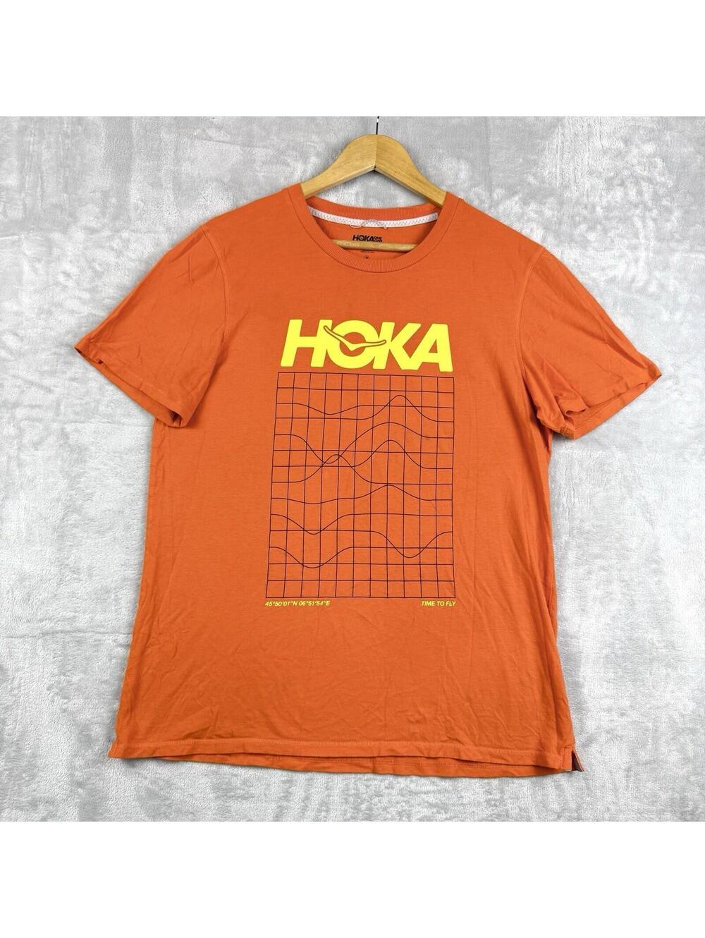 Hoka All-Day Cotton T-shirt Men Size M Orange Training Sport Running Club Summer